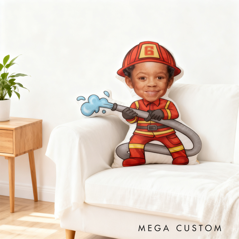 Personalized Firefighter Kids Pillow Custom Photo Design Cushion Fun Gift for Firefighters Children 