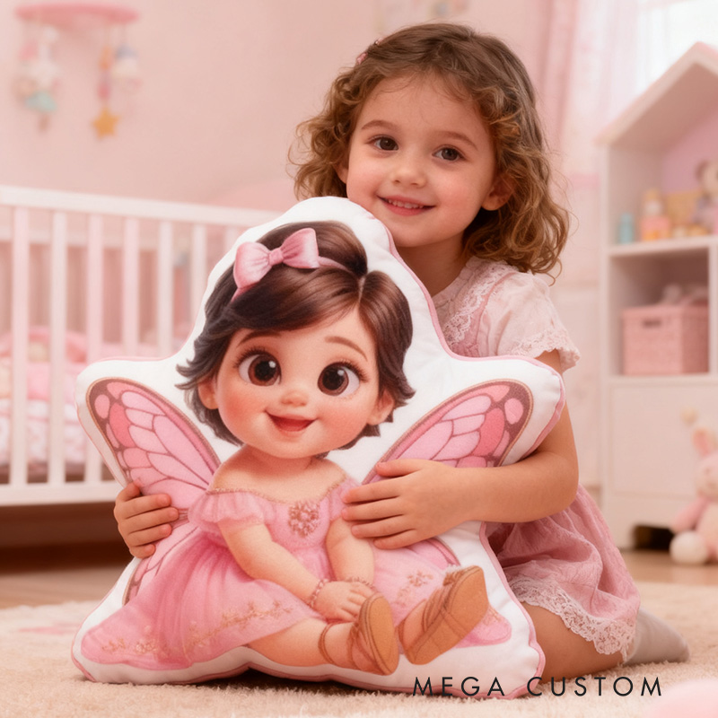 Personalized Pink Fairy Girl Custom Name Soft Decorative Gift Magical Fantasy Style Cozy Bedroom Cute Dream Lovely Sparkle Wings Sweet Magic Graphic 3D Print Pillow
