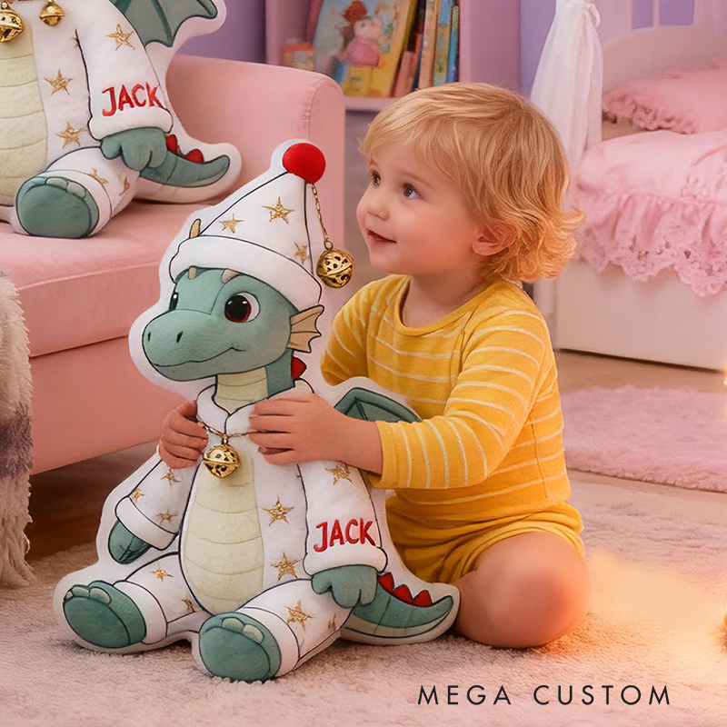 Personalized Christmas Dragon Custom Name Soft Decorative Gift Festive Winter Style Cozy Home Cute Pajama Magic Holiday Warm Funny Fantasy Sleep Time Graphic 3D Print Pillow