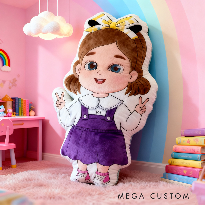 Personalized Cute Girl Custom Name Soft Decorative Gift Colorful Rainbow Style Cozy Nursery Sweet Smile Pink Dress Lovely Playful Joy Happy Childhood Graphic 3D Print Pillow