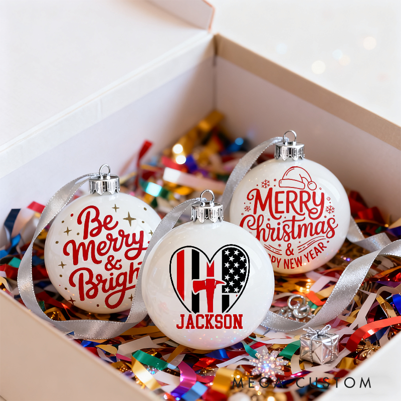 Personalized Firefighter Christmas Ornaments Festive and Patriotic Designs Set of 3 for Firefighter Family