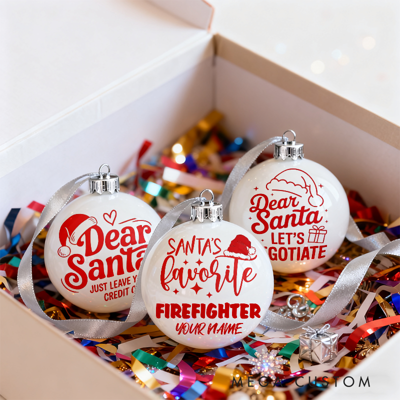 Personalized Firefighter Christmas Ornaments Fun Santa Themed Designs Set of 3 for Firefighter Family