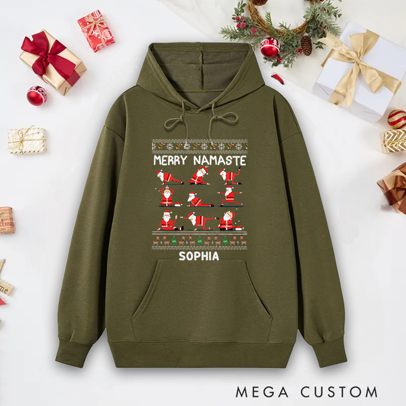 Personalized Merry Namaste Christmas Hoodie Yoga Christmas Sweatshirt Personalized Gift for Yoga Enthusiasts