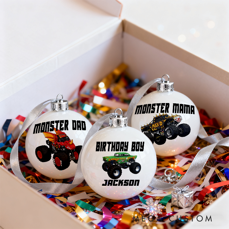 Personalized Monster Truck Christmas Ornaments Custom Designs Set of 3 Gift for Monster Truck Fans