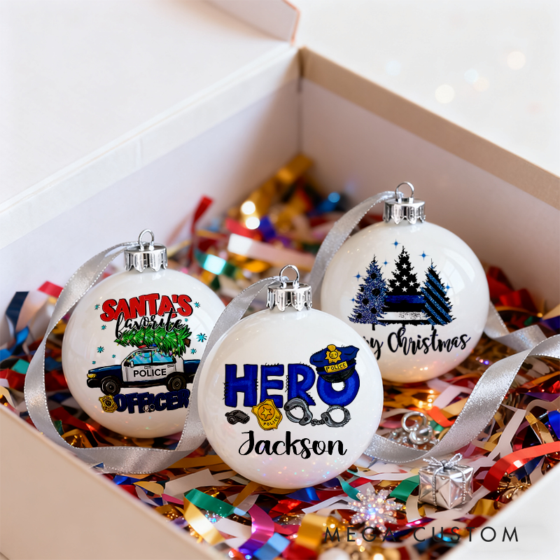Personalized Police-Themed Christmas Ornaments Custom Designs Set of 3 Gift for Law Enforcement Heroes