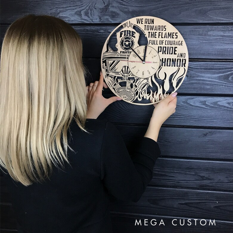 Personalized Firefighter Wooden Wall Clock with Inspirational Quote Gift for Brave Heroes and Firefighter Families