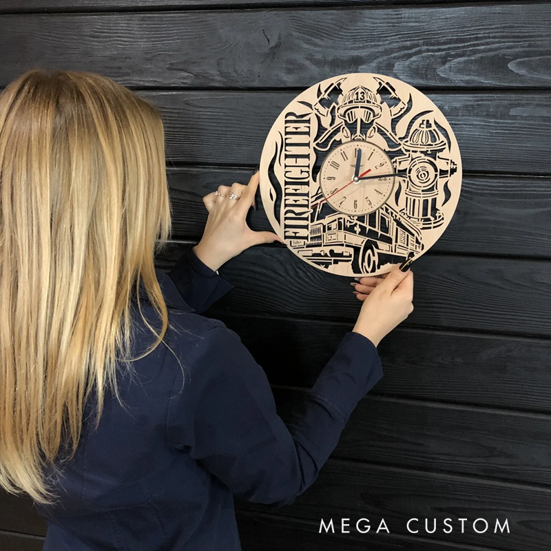 Personalized Firefighter Wooden Wall Clock with Detailed Engraving Gift for Firefighters and Everyday Heroes