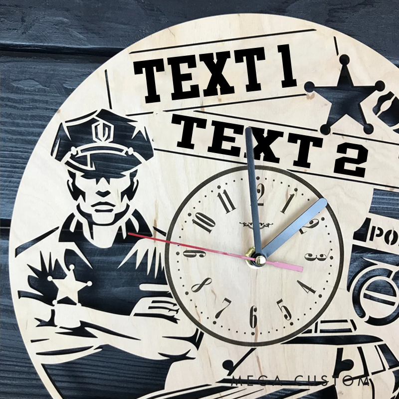 Personalized Police Department Wooden Wall Clock with Engraved Design Gift for Police Officers and Law Enforcement