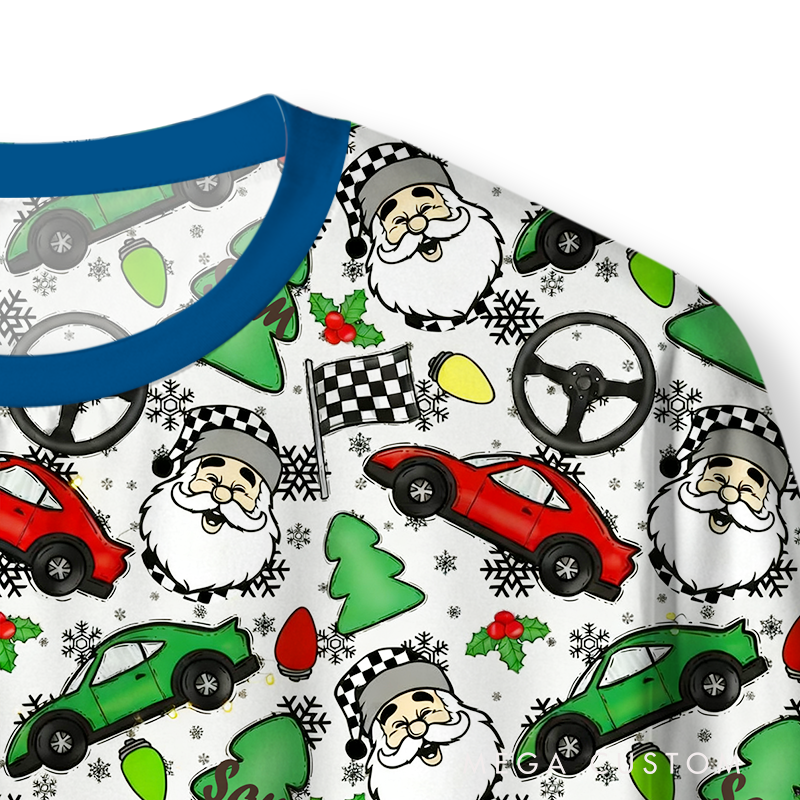 Personalized Christmas Pajama Set with Santa and Car Themed Festive Design Vehicle Lover Gift