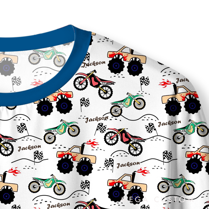 Personalized Monster Truck Christmas Pajama Set with Custom Name and Festive Design Vehicle Lover Gift