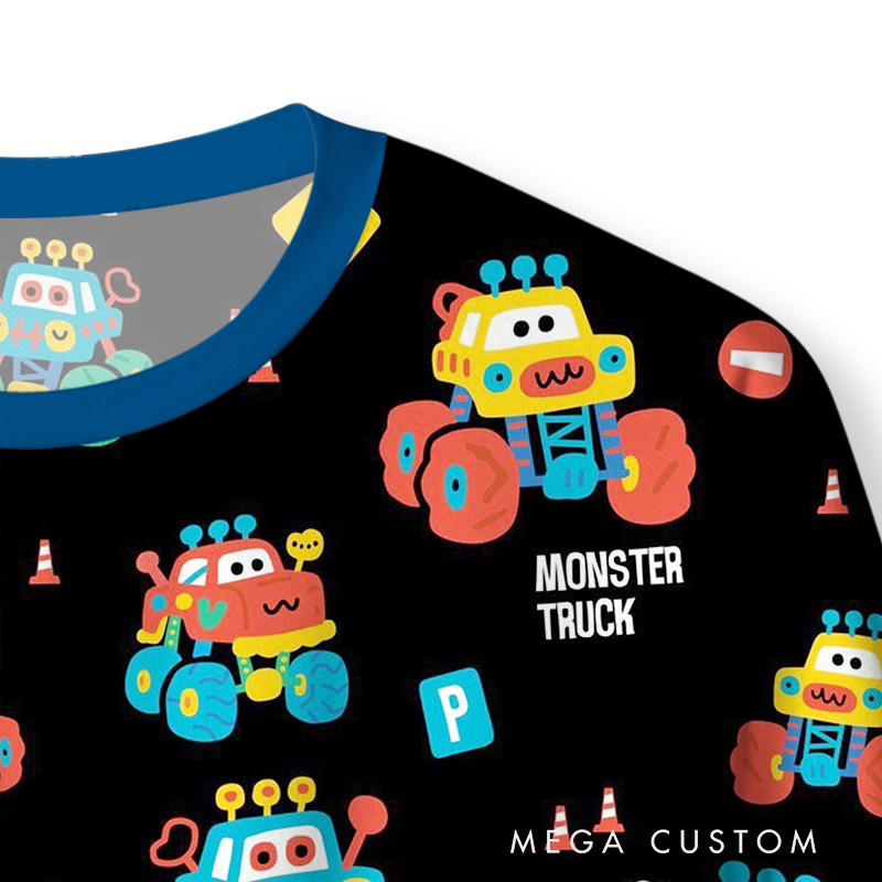Personalized Monster Truck Christmas Pajama Set with Fun Cartoon Design Vehicle Lover Gift