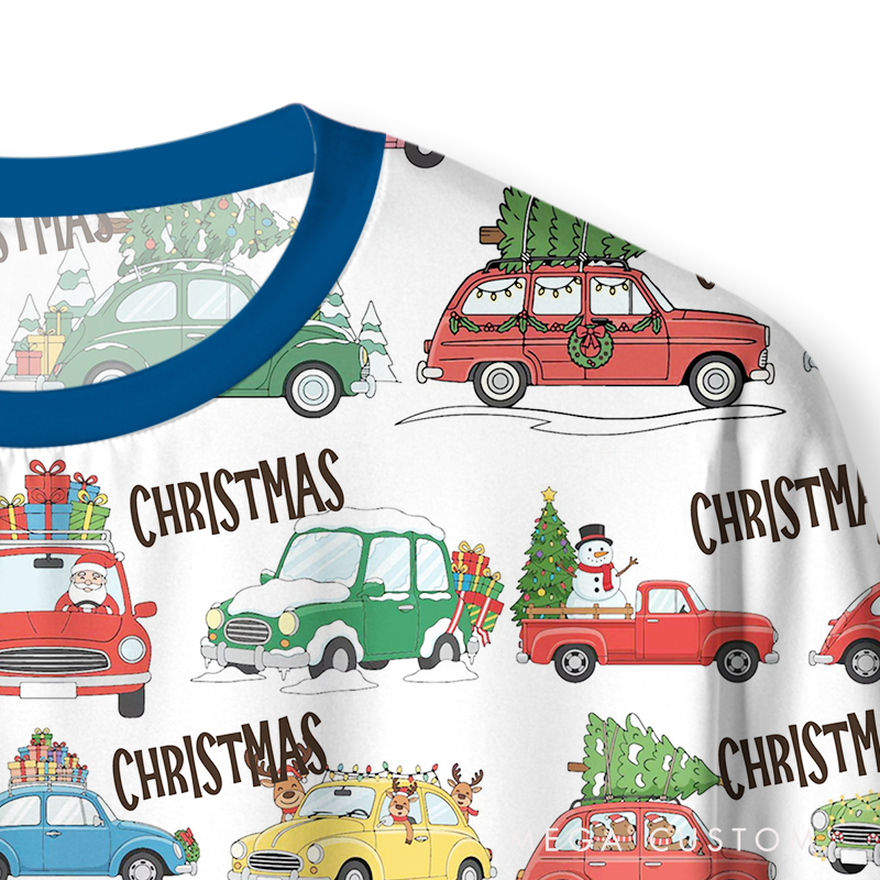 Personalized Christmas Pajama Set with Festive Car and Tree Design Vehicle Lover Gift
