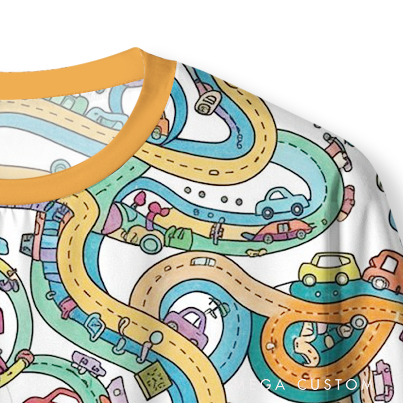 Personalized Road Map Christmas Pajama Set with Fun and Colorful Design Vehicle Lover Gift