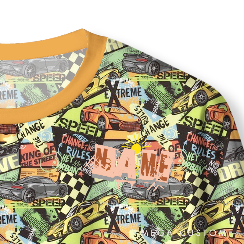 Personalized Race Car Christmas Pajama Set with Bold Graphic Design Vehicle Lover Gift 