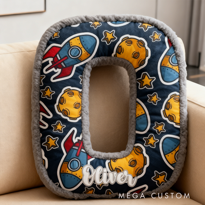 Personalized Space Themed Letter Shaped Pillow Custom Name Design Science tecacher Gift