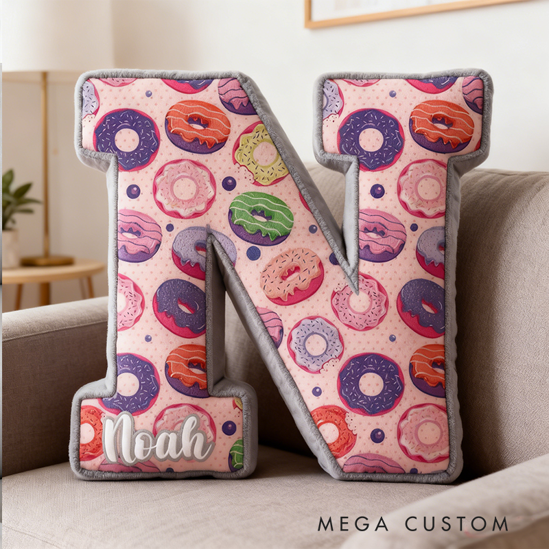Personalized Donut Themed Letter Shaped Pillow Custom Name Design Gift