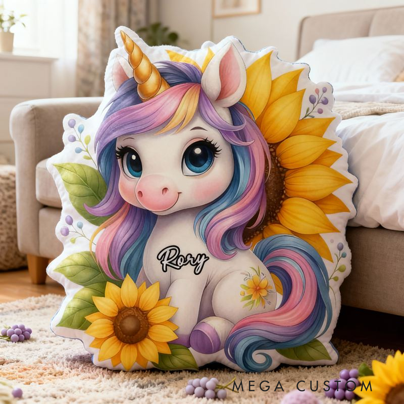 Personalized Cute Dream Horse and Sunflower with Name Graphic 3D Print Pillow Christmas Gift for Kids or Baby Birthday Gift