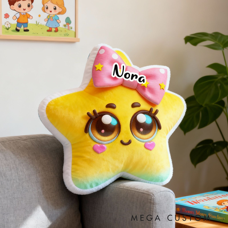 Personalized Cute Star with Name Graphic 3D Print Pillow Christmas Gift for Kids or Baby Birthday Gift