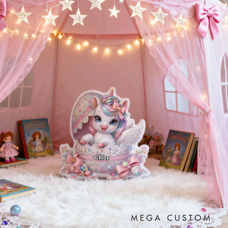 Personalized Eggshell Dream Horse with Name Graphic 3D Print Pillow Christmas Gift for Kids or Baby Birthday Gift