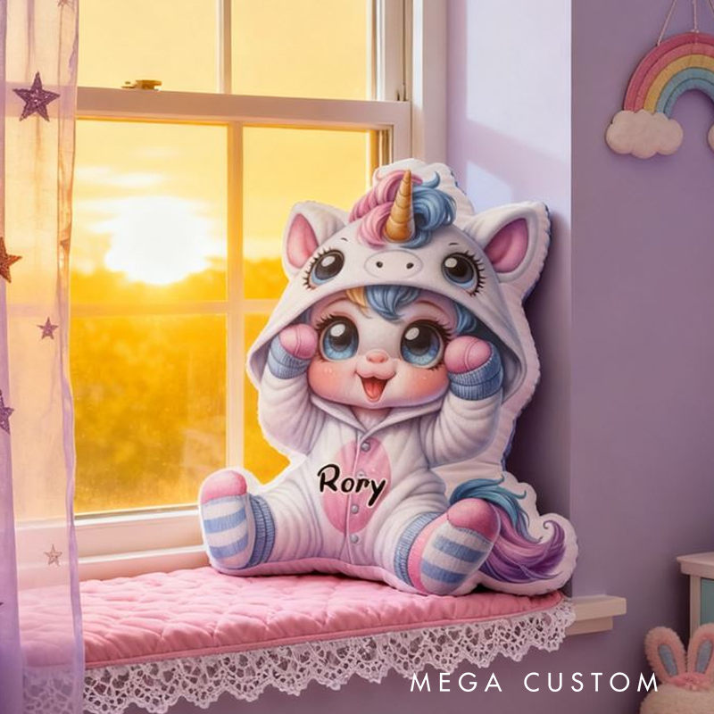 Personalized Cute Cartoon Dreamy Horse with Name Graphic 3D Print Pillow Christmas Gift for Kids or Baby Birthday Gift
