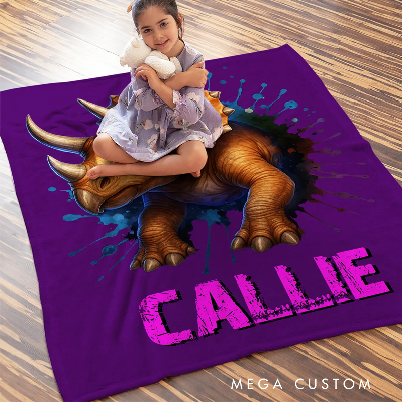 Personalized Cool Dinosaur Multicolor Cozy Throw Blanket with Name Home Decor Holiday Birthday Gift for Boys Girls Dinosaur Lovers