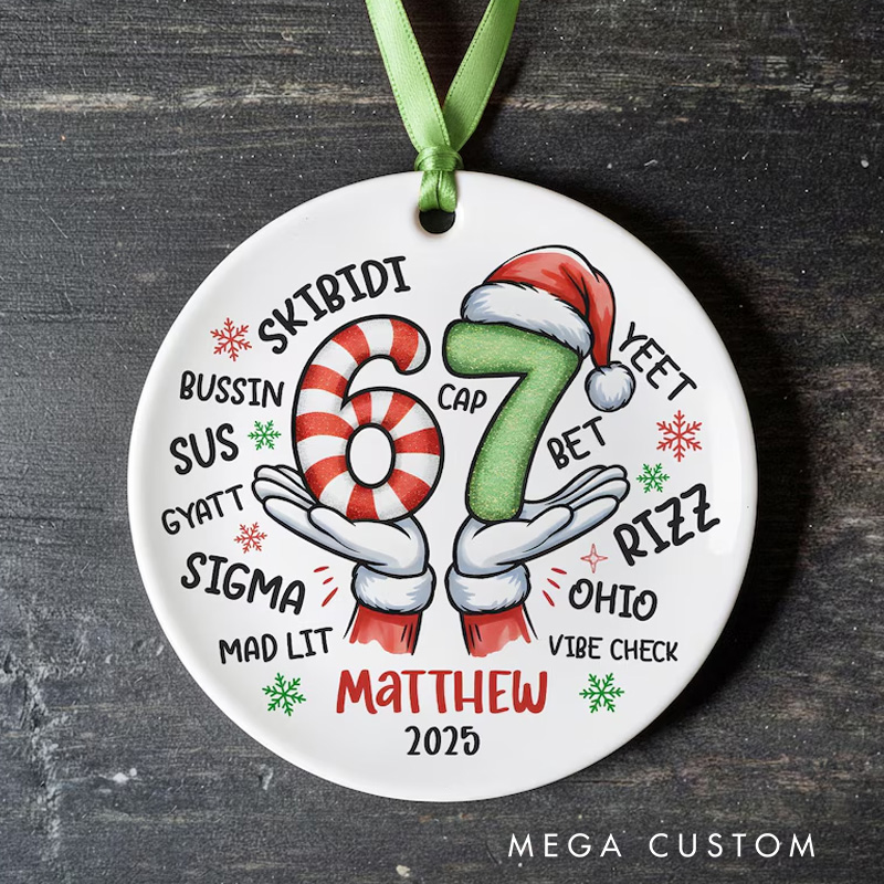 Personalized Cute Elf Legs 67 Christmas Ornament With Festive Colors And Name Ceramic Christmas Ornament