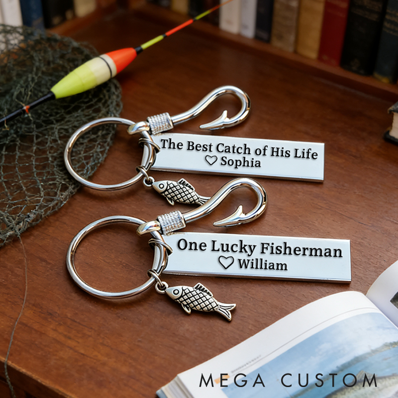 Personalized Fishing Keychain Funny Fishing Keychain Best Catch of His Life Design Custom Name Romantic Gift for Couples and Fishing Enthusiasts
