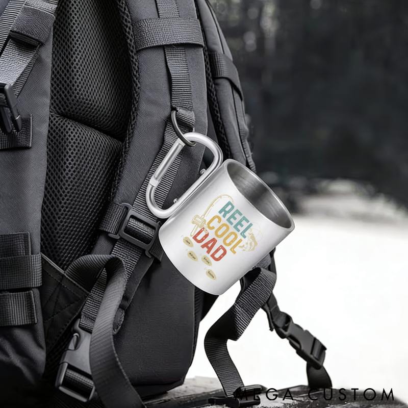 Personalized Fishing Mug Stainless Steel Cup with Carabiner Handle Custom Names Perfect Gift for Fishing Enthusiast Dads Grandpas