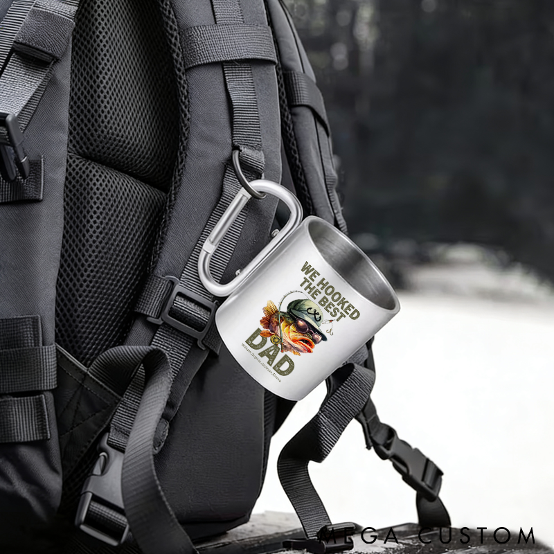 Personalized Stainless Steel Cup Funny Fishing Mug with Carabiner Handle Custom Names Perfect Gift for Fishing Enthusiast Dads Grandpas