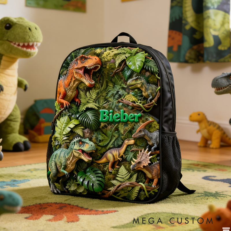 Personalized Cool Dinosaur Design and Custom Name for Kids Black to School Gift Dinosaur Lover Gift
