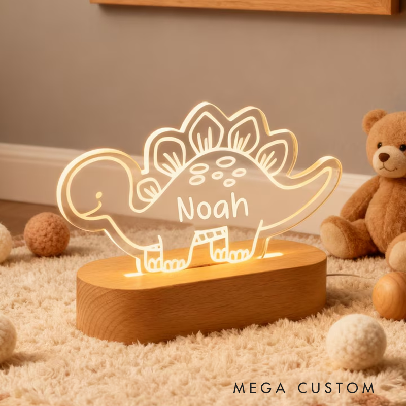 Personalized Tractor and Dinosaur Night Light New Baby Gift Kids Bedroom Lamp 1st Christmas Gift