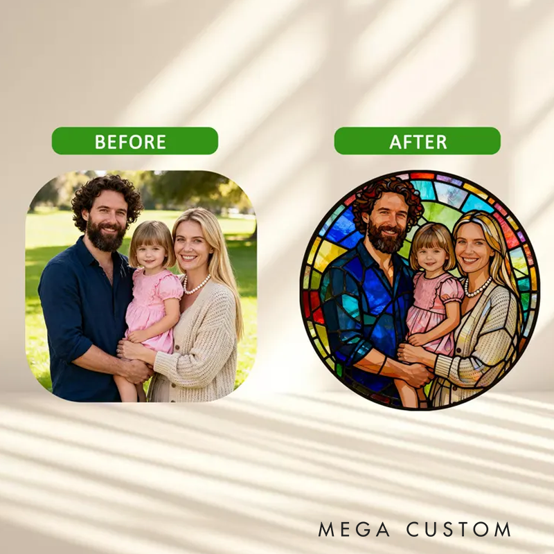 Personalized Stained Glass Portrait Ornament Christmas Suncatcher Kids Photo Gift Holiday Keepsake