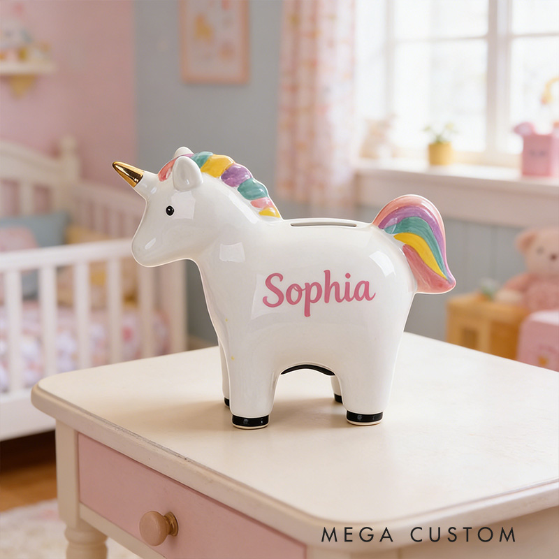 Personalized Cute Dream Horse Money Bank For Girls With Colorful Rainbow Ceramic Piggy Bank