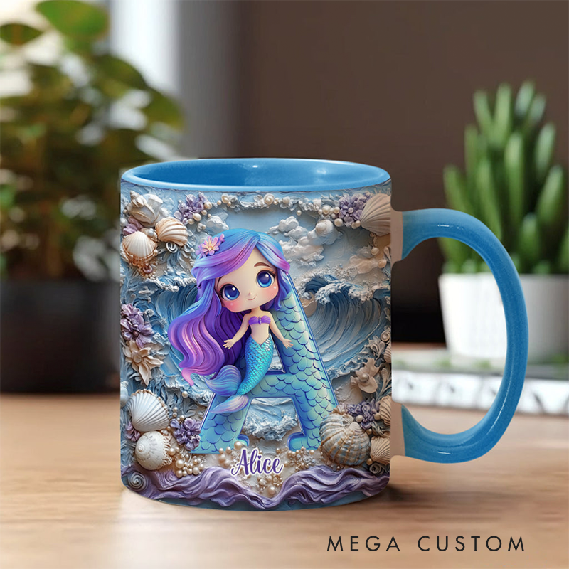 Personalized Beautiful Mermaid Letter Kid Accent Mug Birthday Gifts for Kids