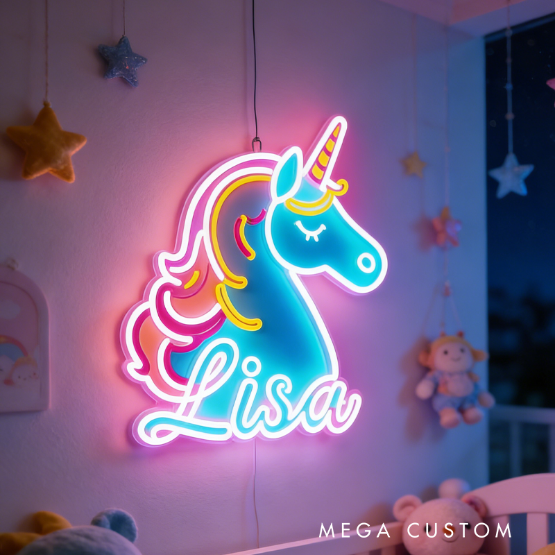 Personalized Rainbow Unicorn Neon Sign CustomLED Name Light for Nursery Bedroom Wall Decor Unique Gift for Children Birthdays Baby Showers