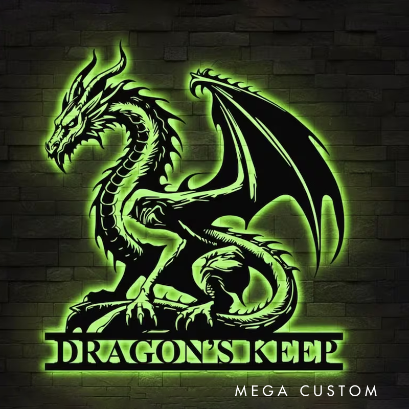 Personalized Dragon Neon Sign for Game Room Custom Name Fantasy Wall Art Gothic Dragon Wall Art with LED Dragon Metal Sign Gamer Gift