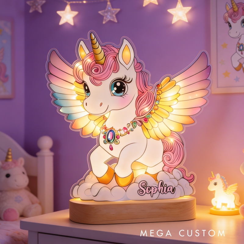Personalized Beautiful Unicorn Kid Shaped Plaque Light Base Birthday Gifts Gift for Kids