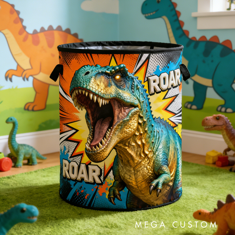 Personalized Cartoon Style Dinosaur Themed Laundry Basket Birthday Gift for Kids