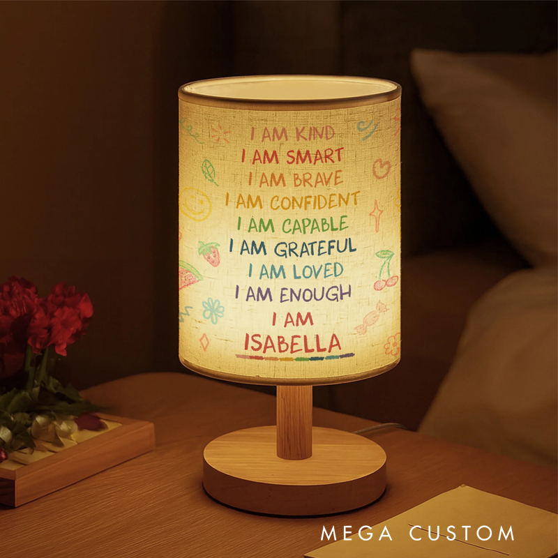 Personalized I Am Inspirational Words Fabric Lamp Custom Lamp Gift for Daughter and Self Empowerment Lovers