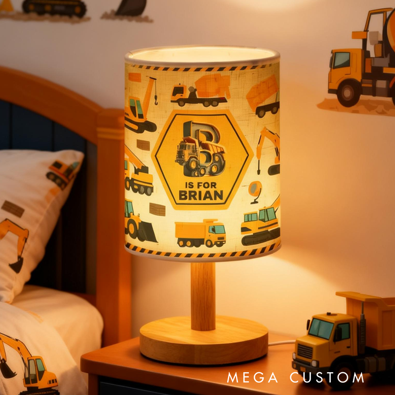 Personalized Construction Truck Letter Fabric Lamp Birthday Gift for Kids