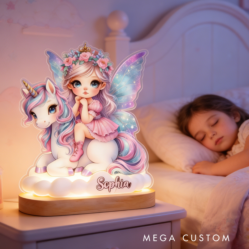 Personalized Flower Fairy and Dream Horse Kid Shaped Plaque Light Base Birthday Gifts Gift for Kids