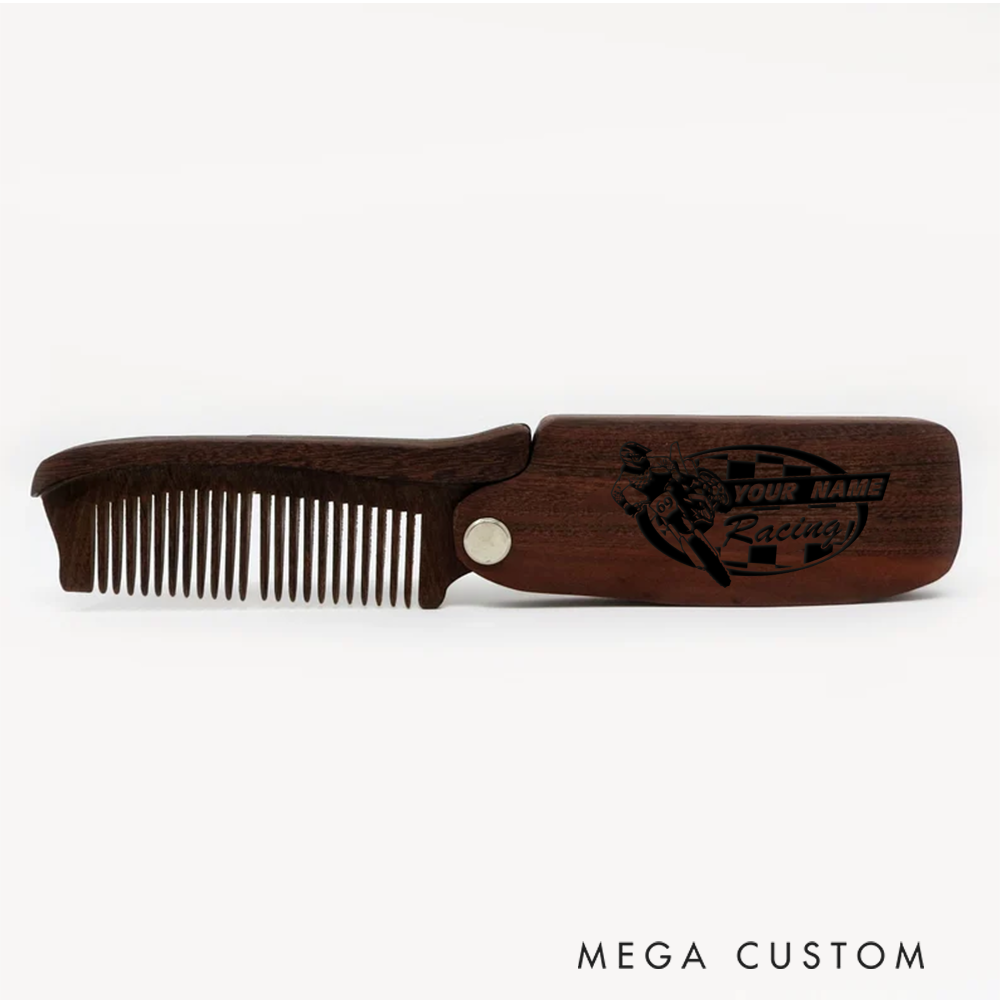 Personalized Wooden Beard Comb Custom Motorcycle Racing Design