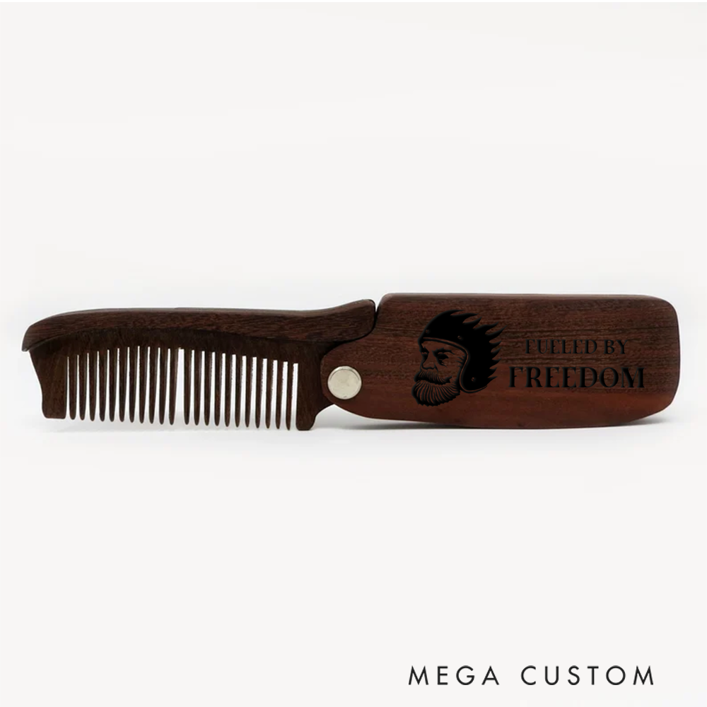 Personalized Wooden Beard Comb Custom Text Patriotic Design