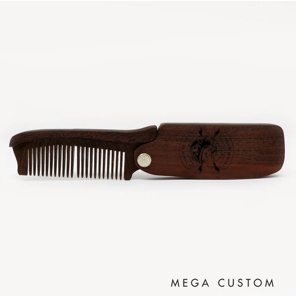 Personalized Wooden Beard Comb Custom Vintage Design with Text and Name