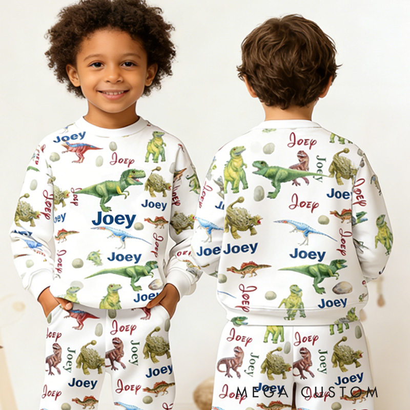 Personalized Adorable Theme Custom Name Warm Soft Flannel Kids Loungewear Pajama Set