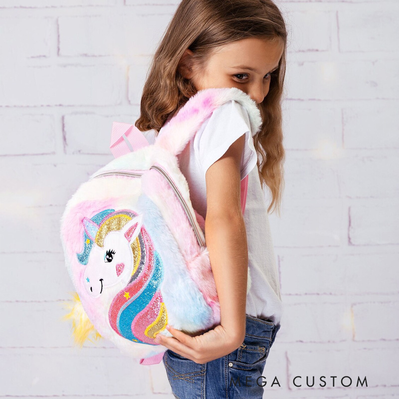 Personalized Cute Dream Horse Theme Custom Name Soft Plush Pink Girls School Travel Backpack