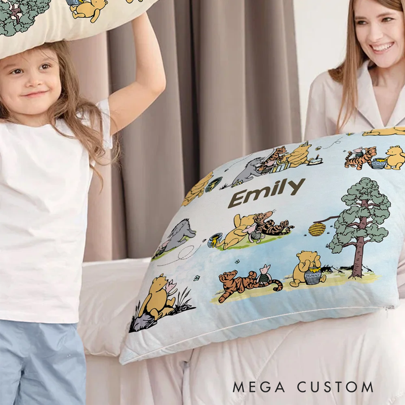 Personalized Classic Winnie the Pooh Soft Throw Pillow Cover with Name Birthday Baby Shower Gift for Newborn Boys Girls