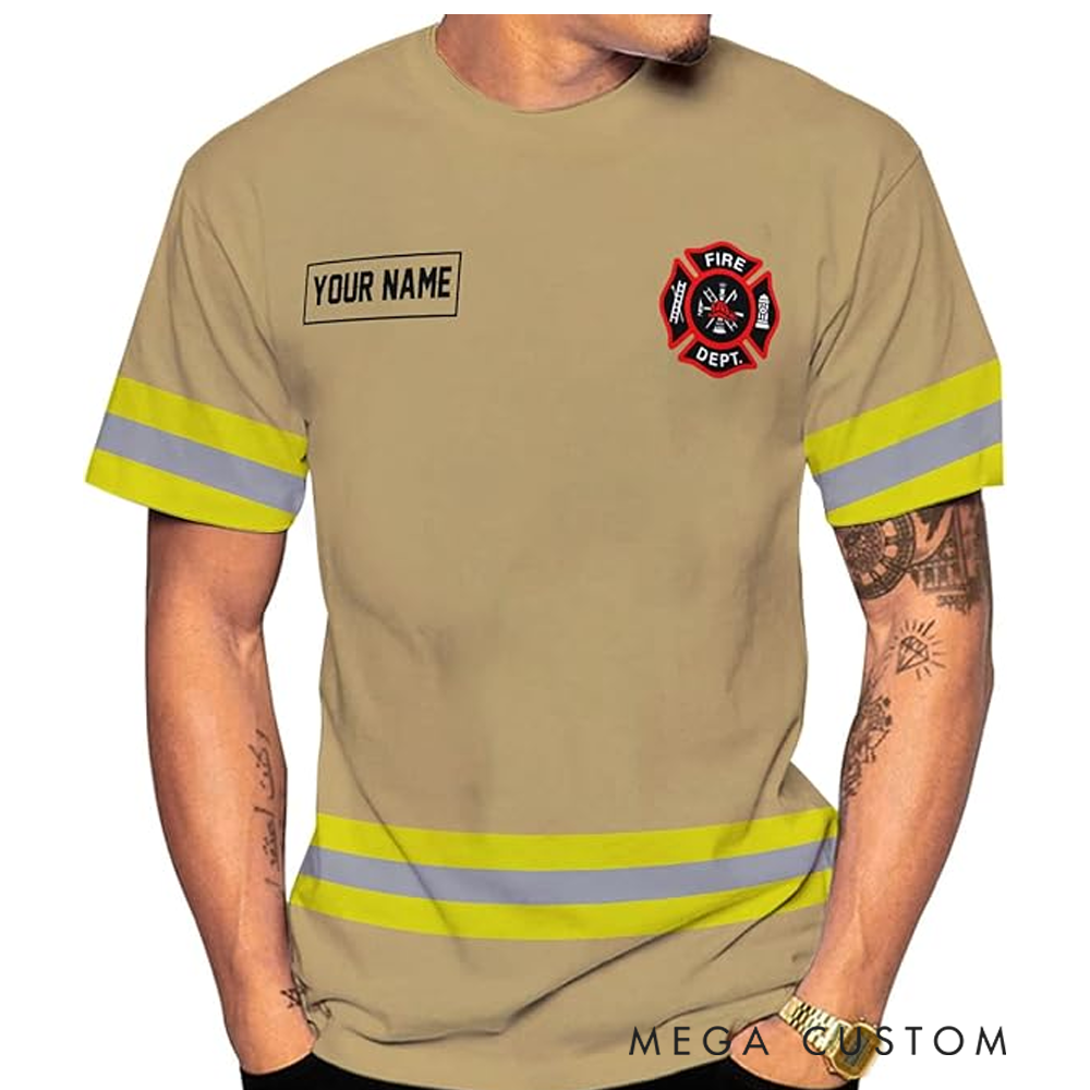 Personalized Firefighter Full Print T-Shirt Gift Custom Name and Flag Design