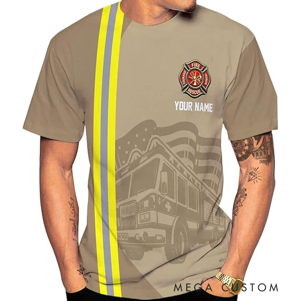 Personalized Firefighter Full Print T-Shirt Gift Custom Name and Inspirational Design