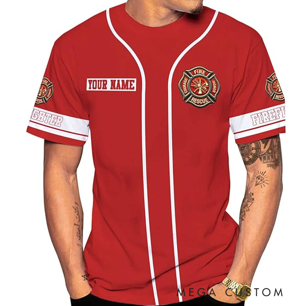 Personalized Firefighter Full Print T-Shirt Gift Custom Name and Department Logo Design